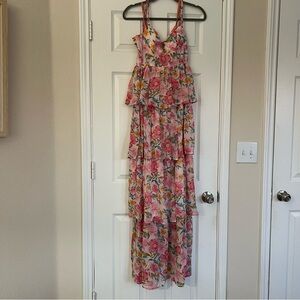 Windsor- Sheryl Formal Floral Chiffon Ruffle Dress- Pink Floral- XS- Never Worn